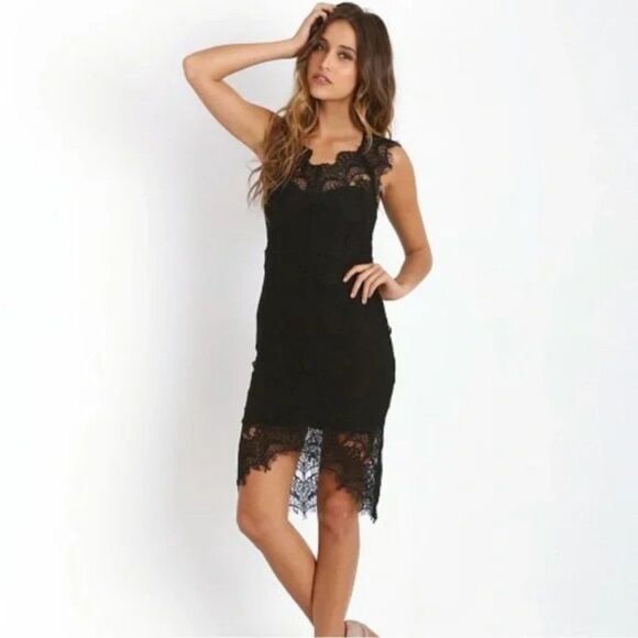 Intimately Free People Black Peekaboo Lace Slip Dress Scallop Hem Size S - Picture 2 of 7